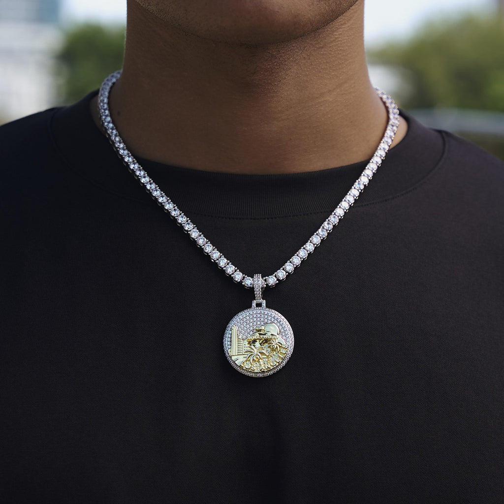 GLD Men Iced LA Pendant in White Gold
