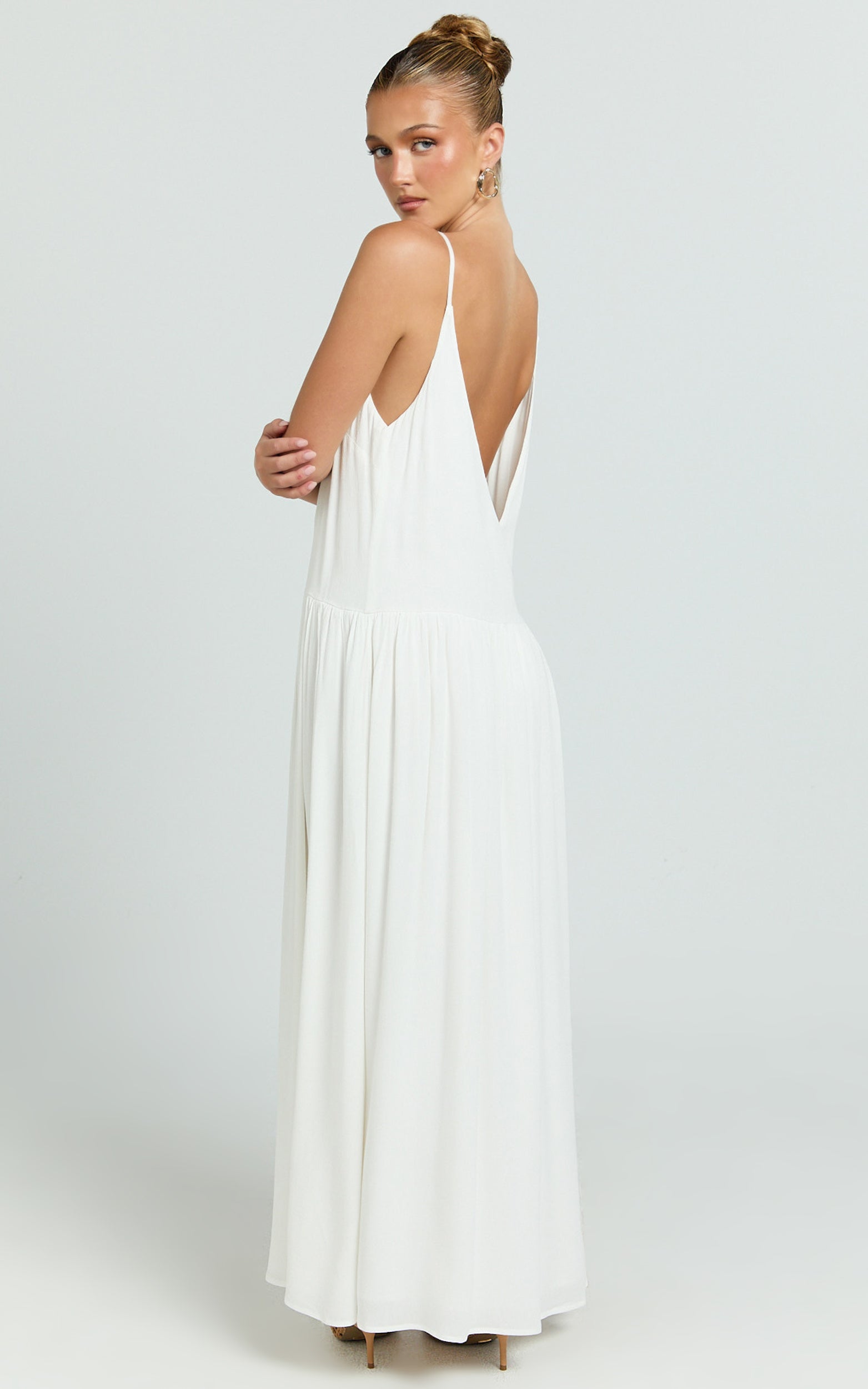 Lucille Maxi Dress - Button Down Front Split Maxi Dress in Off White