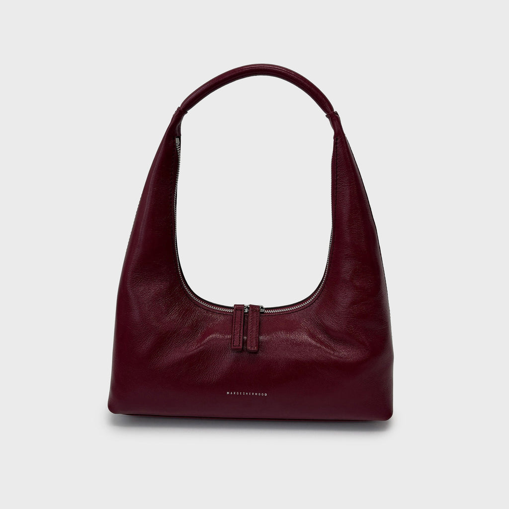 MARGESHERWOOD Hobo Shoulder Bag - Wine Glossy Plain