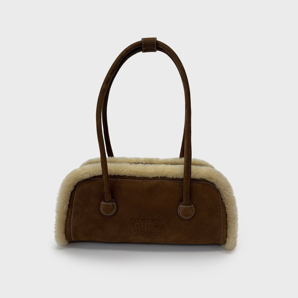 MARGESHERWOOD Soft Boston EW Bag- Beige Shearling / Chestnut Nubuck