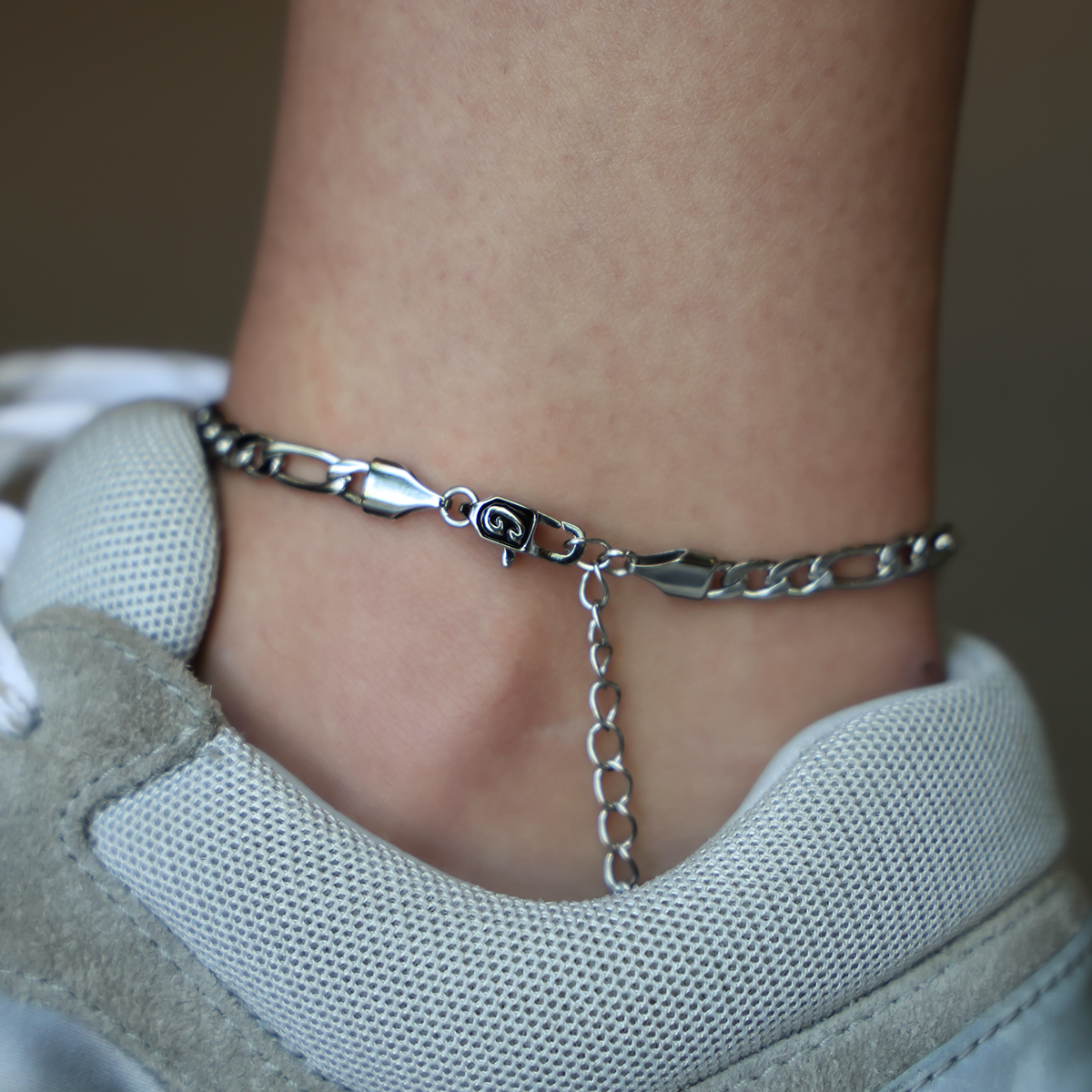GLD PROMO - WOMEN Figaro Chain Anklet in White Gold- 4mm