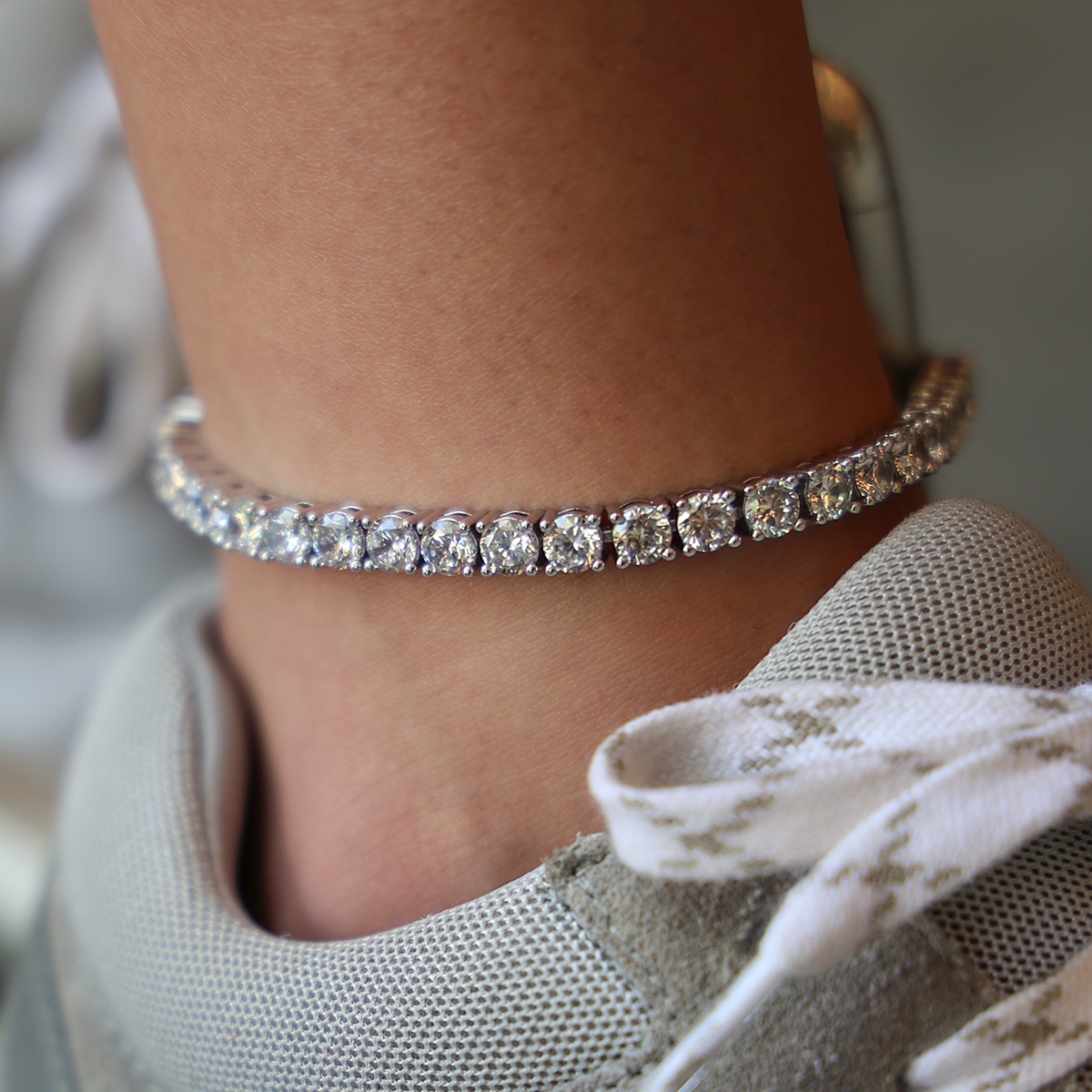 GLD PROMO - WOMEN Diamond Tennis Anklet in White Gold- 5mm