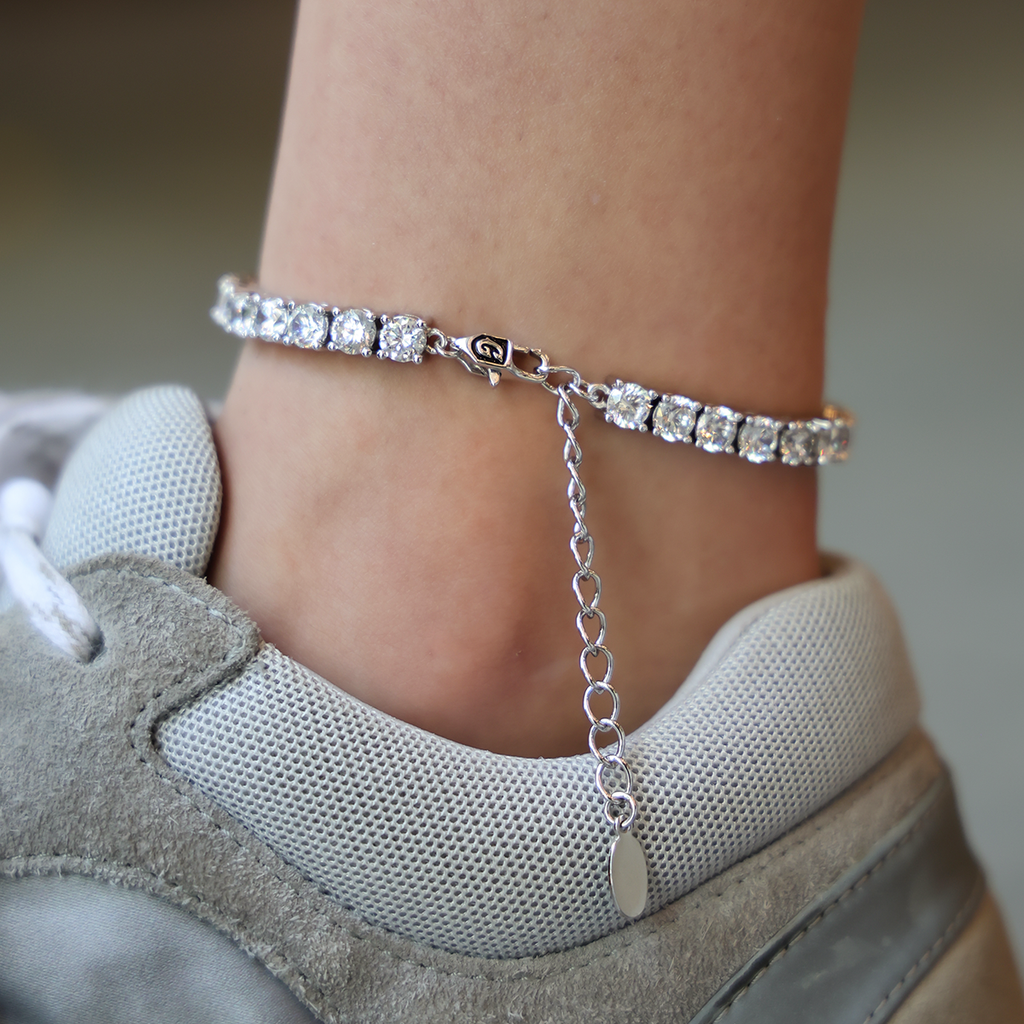 GLD PROMO - WOMEN Diamond Tennis Anklet in White Gold- 5mm