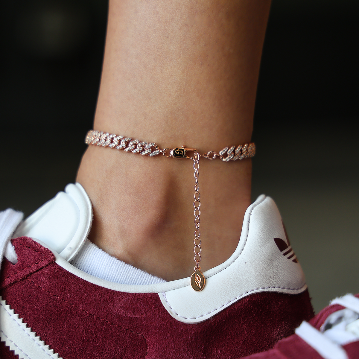 GLD PROMO - WOMEN Micro Diamond Prong Cuban Anklet in Rose Gold- 6mm