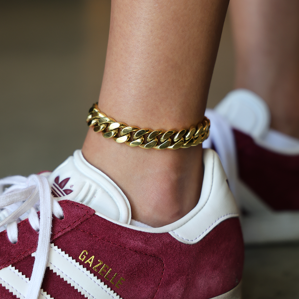 GLD PROMO - WOMEN Miami Cuban Anklet in Yellow Gold- 12mm