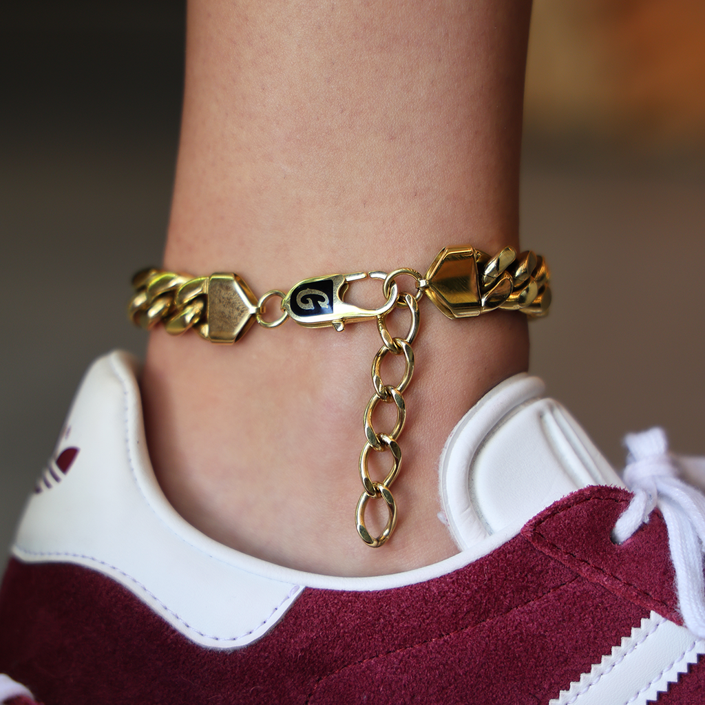 GLD PROMO - WOMEN Miami Cuban Anklet in Yellow Gold- 12mm