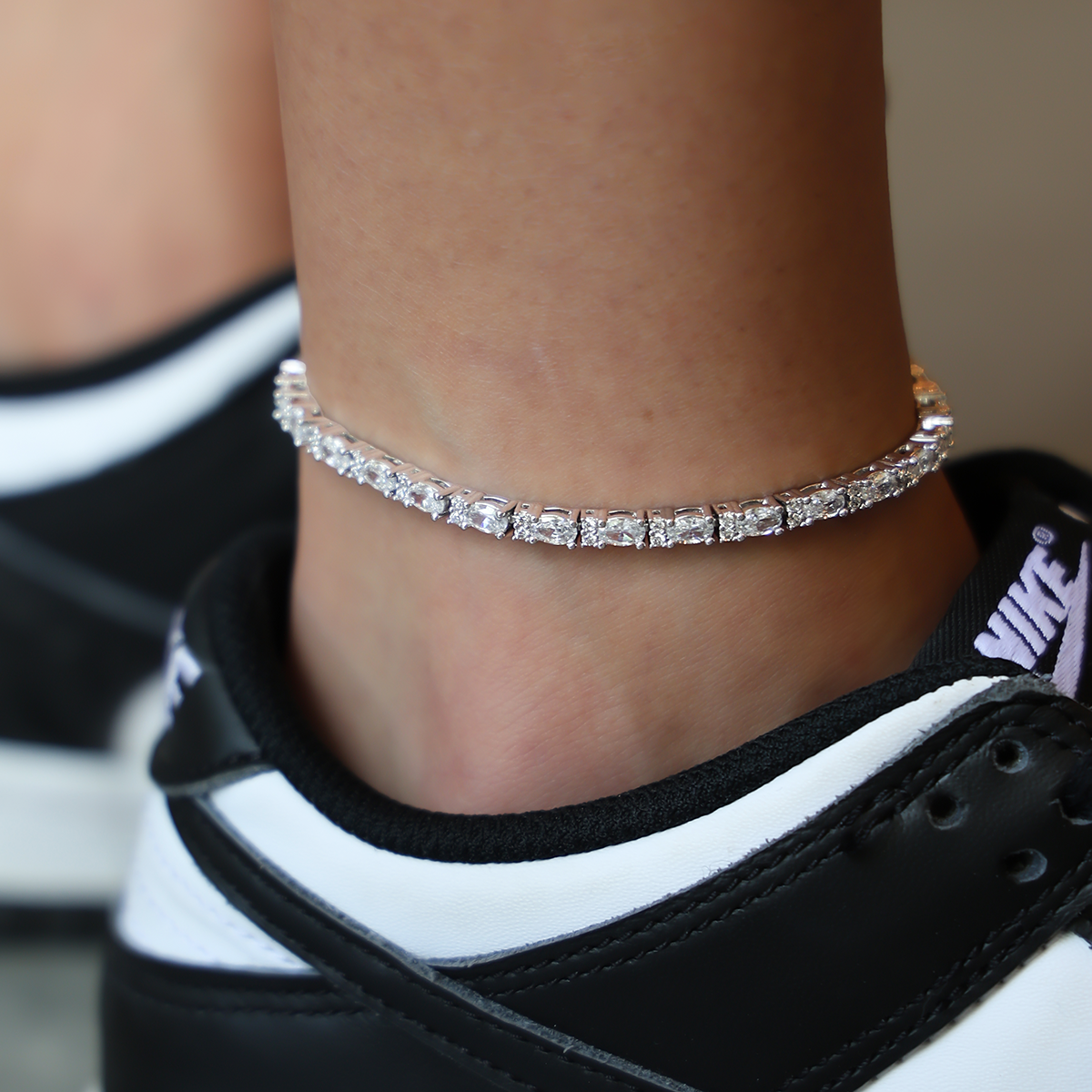 GLD PROMO - WOMEN Diamond Mixed Oval Cut Tennis Anklet- 3mm