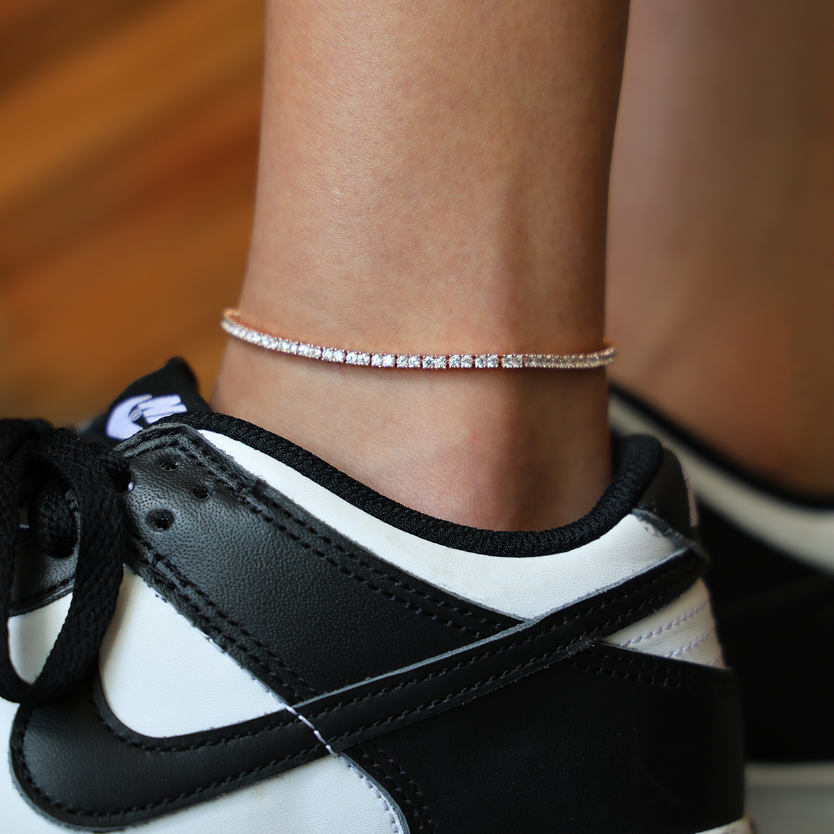 GLD PROMO - WOMEN Diamond Tennis Anklet in Rose Gold- 2mm