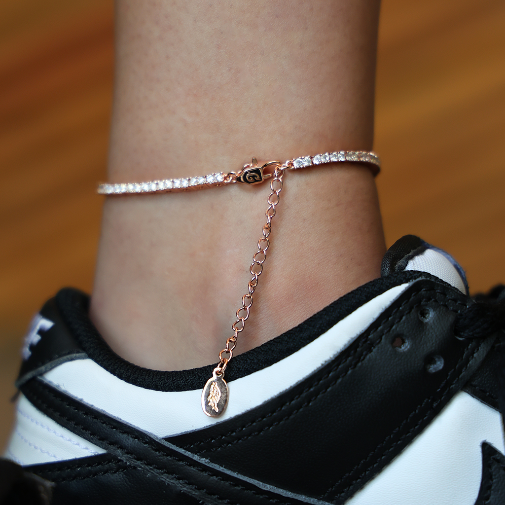 GLD PROMO - WOMEN Diamond Tennis Anklet in Rose Gold- 2mm