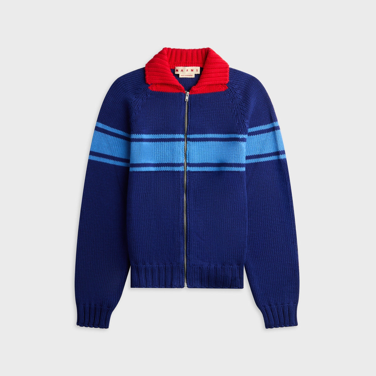Marni Striped Zip Up Cardigan - Ocean