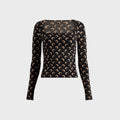Marine Serre Moon Printed Long Sleeve Squareneck Jersey - Black