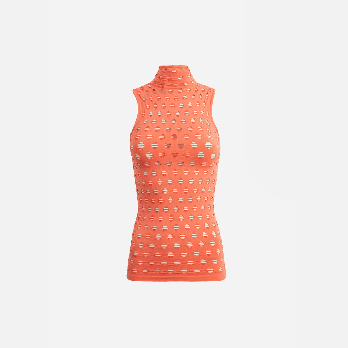 Maisie Wilen Sleeveless Perforated Turtleneck Top - Carrot