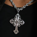 GLD Men Medieval Cross Black Stones Pendant in White Gold
