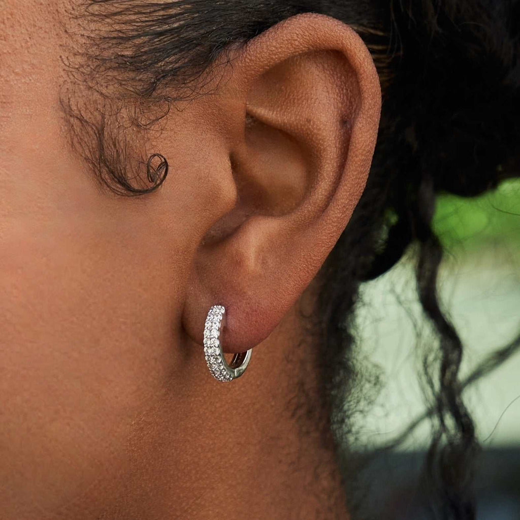 GLD Women Micro Double Row Extra Small Huggie Hoop Earrings in White Gold