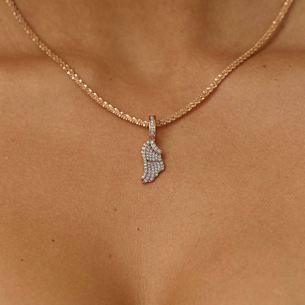 GLD Women Micro Iced Angel Wing Pendant in Rose Gold