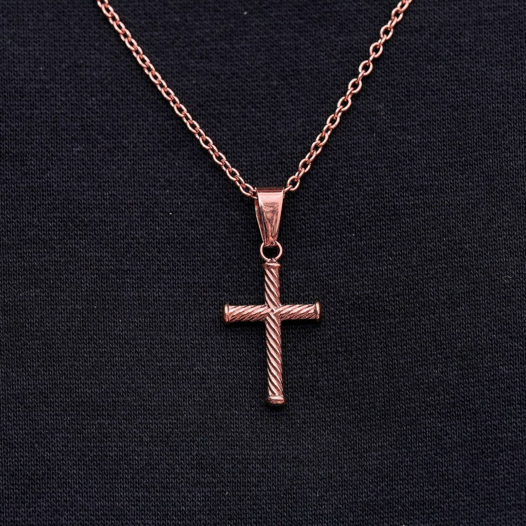 GLD PROMO Micro Twisted Rope Cross Pendant in Rose Gold