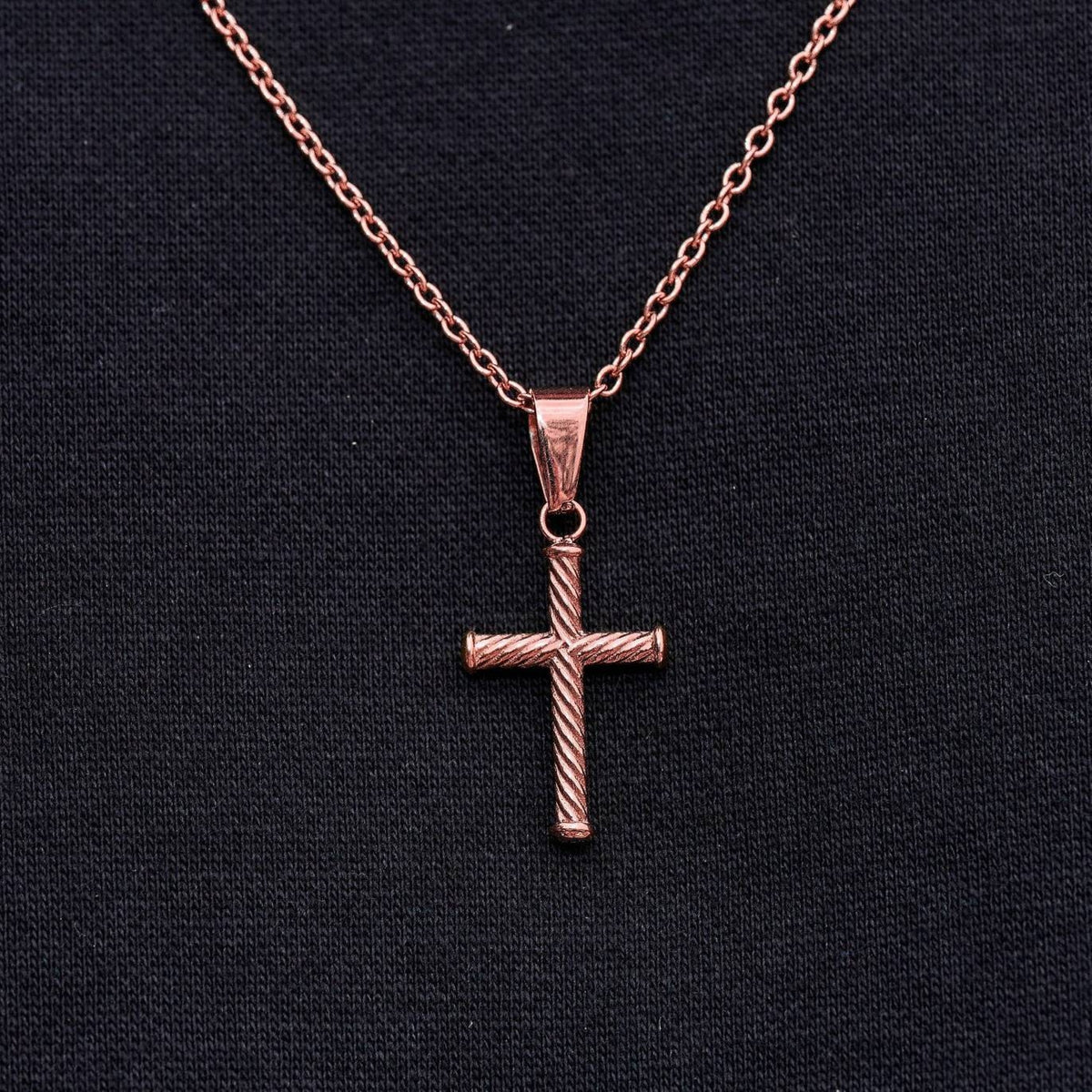 GLD PROMO Micro Twisted Rope Cross Pendant in Rose Gold