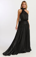 Mirabelle Maxi Dress - Scarf Neck Backless High Low Dress in Black
