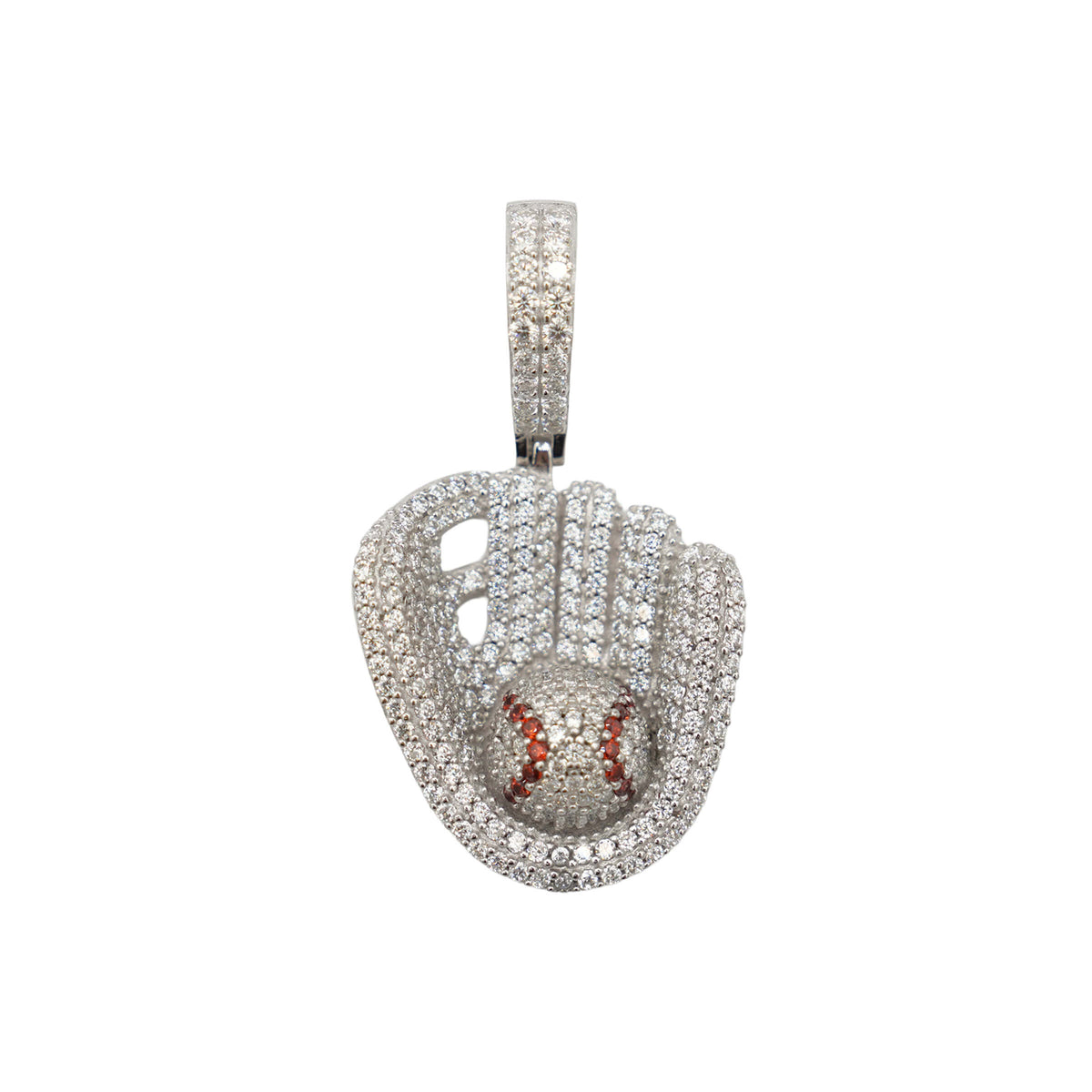 GLD Women Women's Moissanite Baseball Pendant in White Gold Vermeil