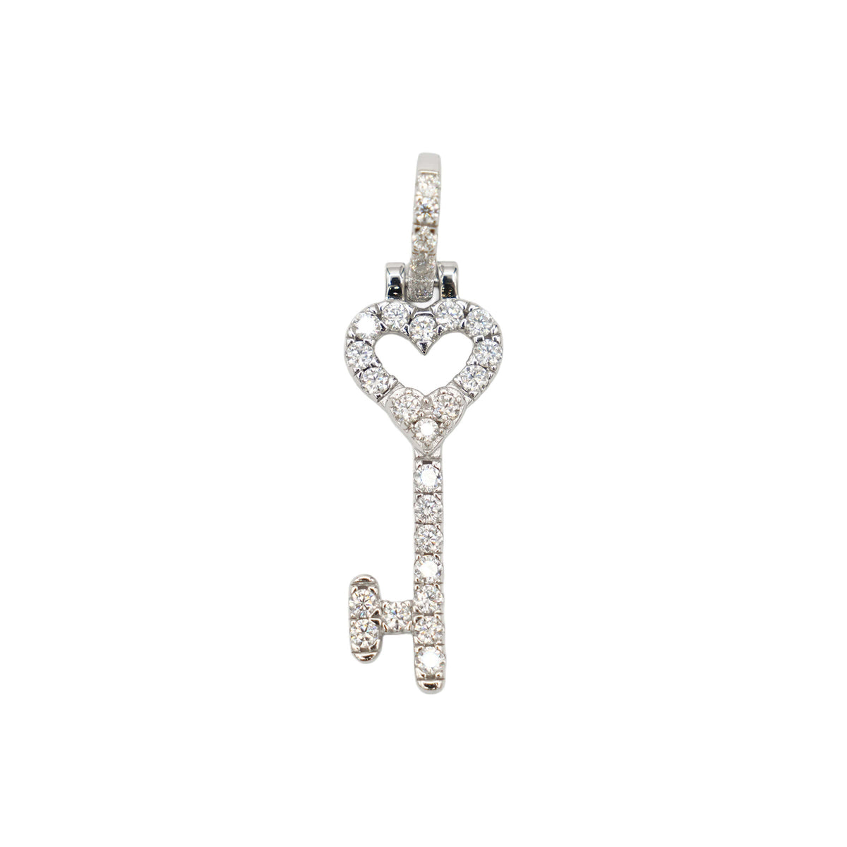GLD Women Women's Moissanite Diamond Heart Key Pendant in White Gold Vermeil