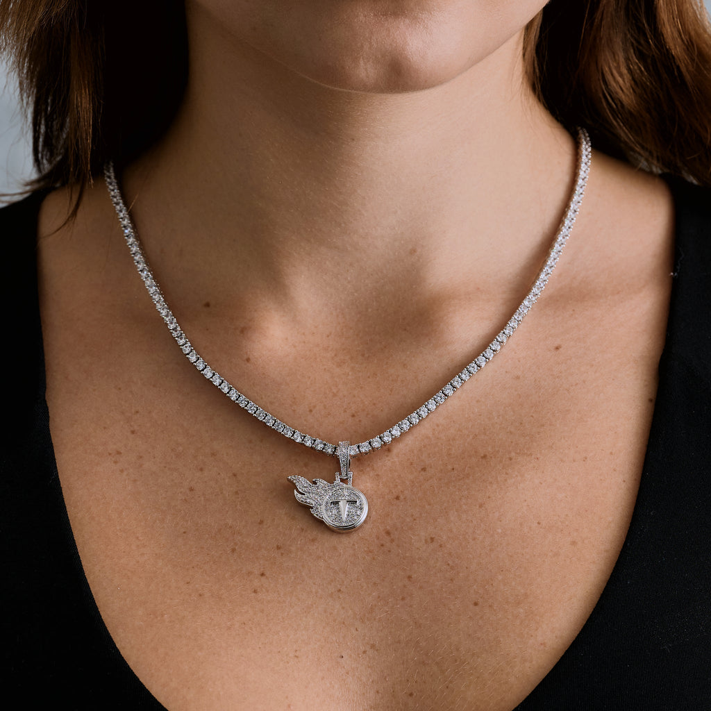 GLD PROMO - WOMEN Tennessee Titans Official NFL Micro Logo Pendant in White Gold