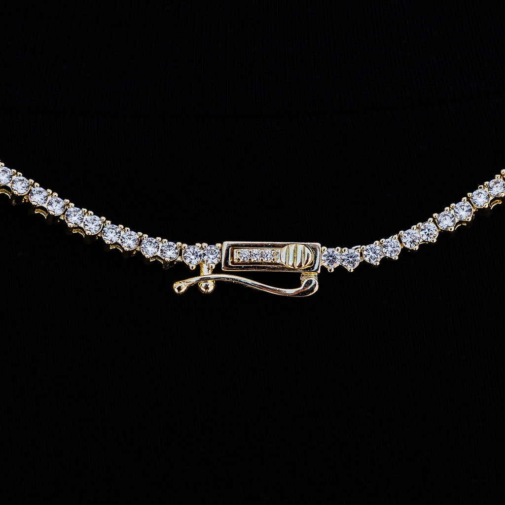 GLD Women 3 Prong Tennis Necklace in Yellow Gold -2mm