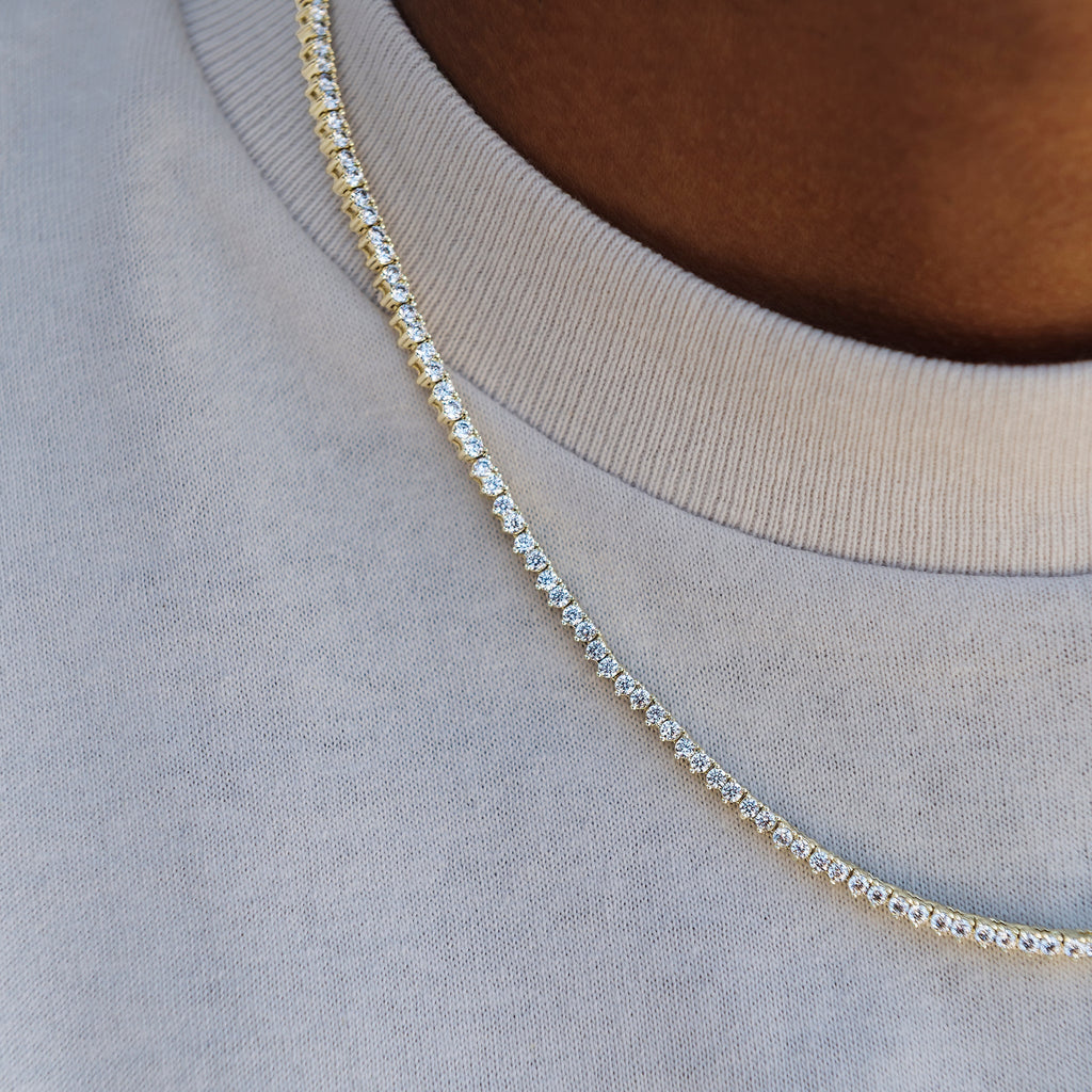 GLD Men 3 Prong Tennis Chain in Yellow Gold -2mm