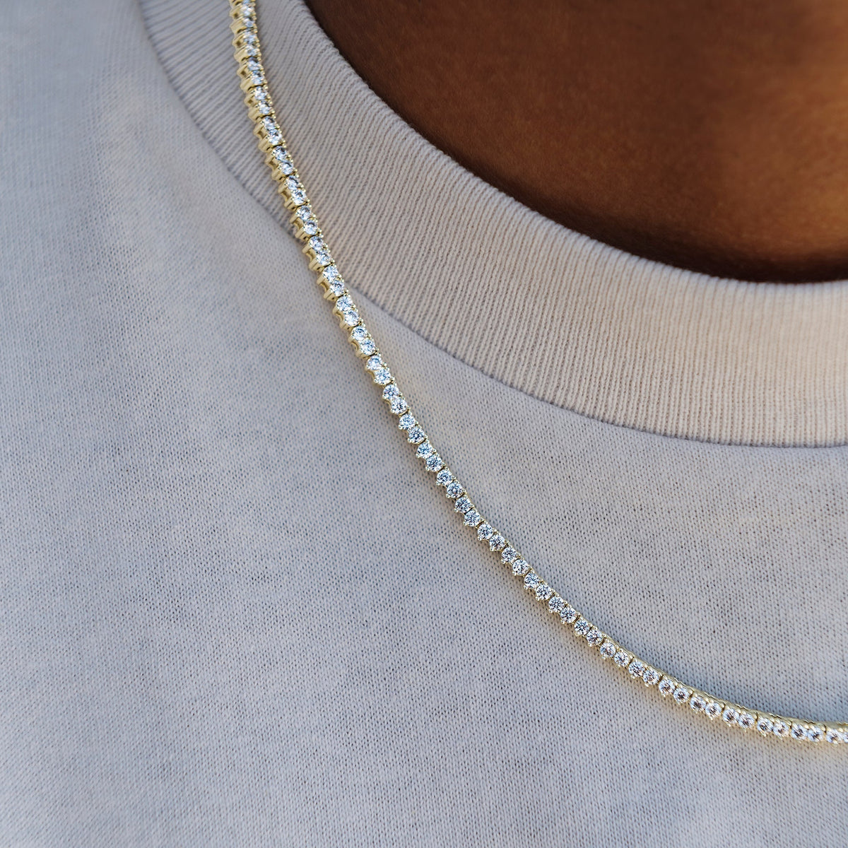 GLD Men 3 Prong Tennis Chain in Yellow Gold -2mm