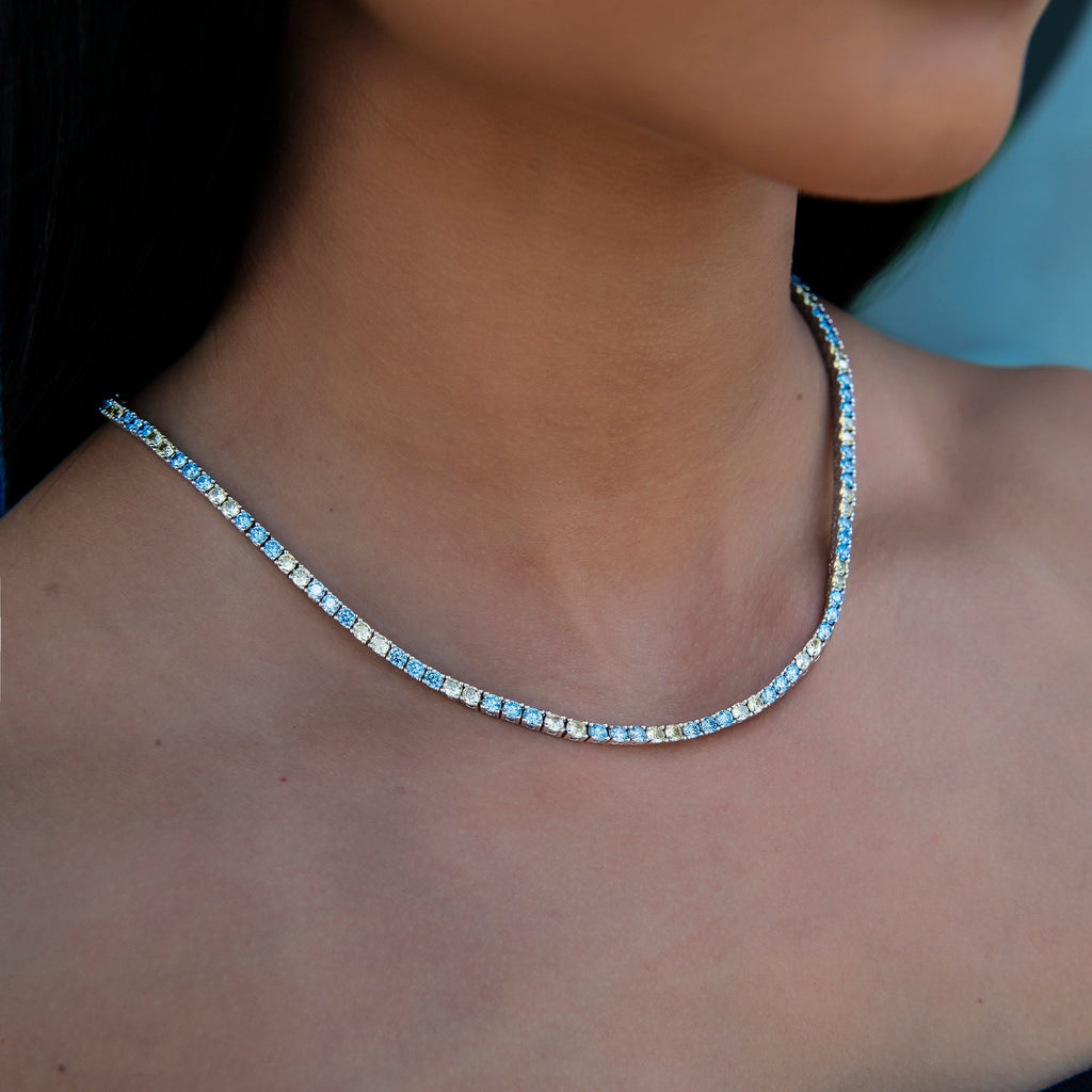 GLD Women 3MM Diamond Tennis Necklace - Turquoise Yellow