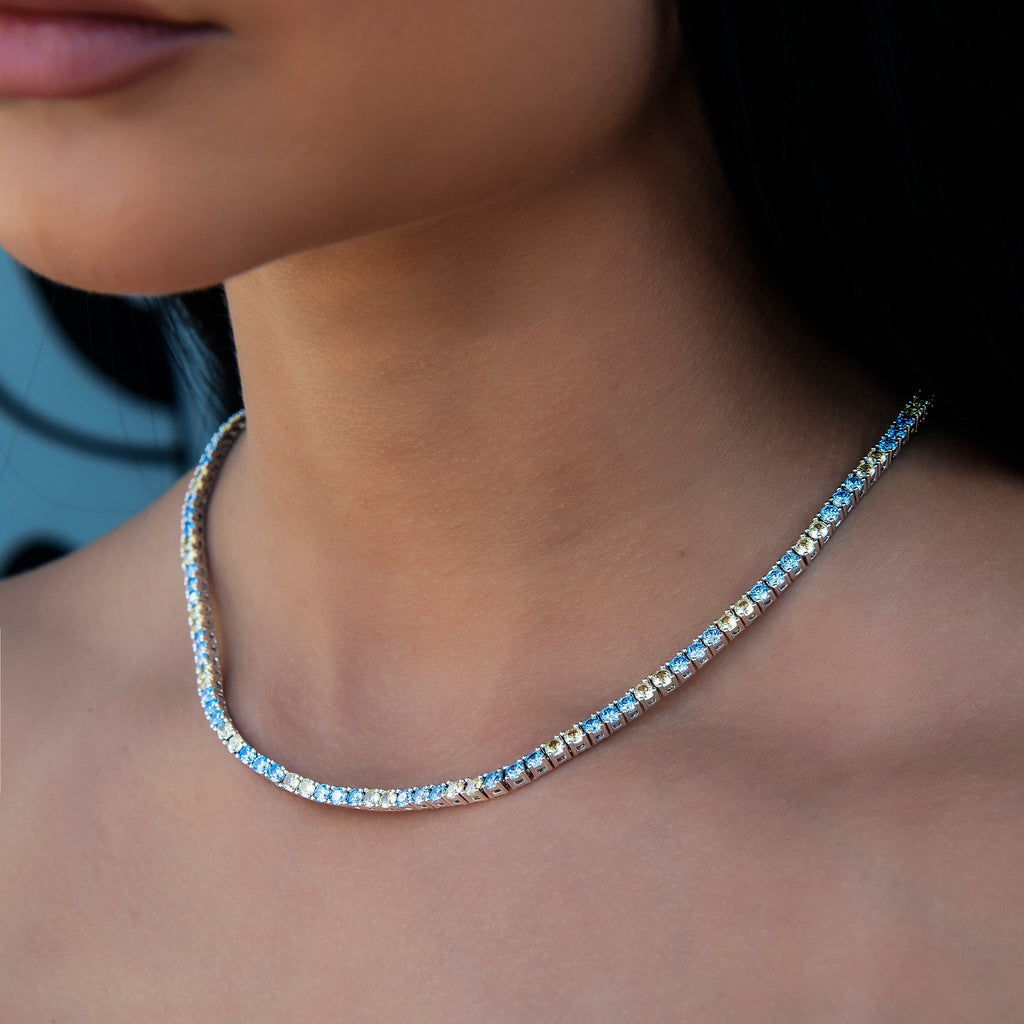 GLD Women 3MM Diamond Tennis Necklace - Turquoise Yellow