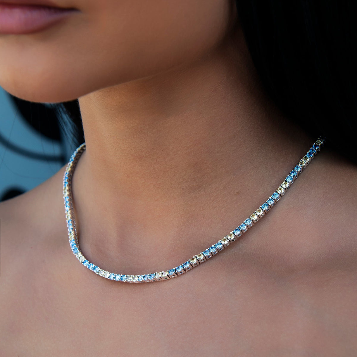 GLD Women 3MM Diamond Tennis Necklace - Turquoise Yellow