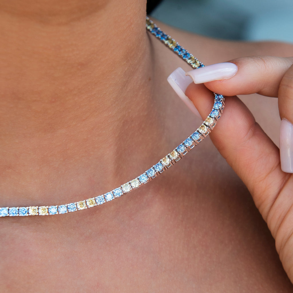 GLD Women 3MM Diamond Tennis Necklace - Turquoise Yellow