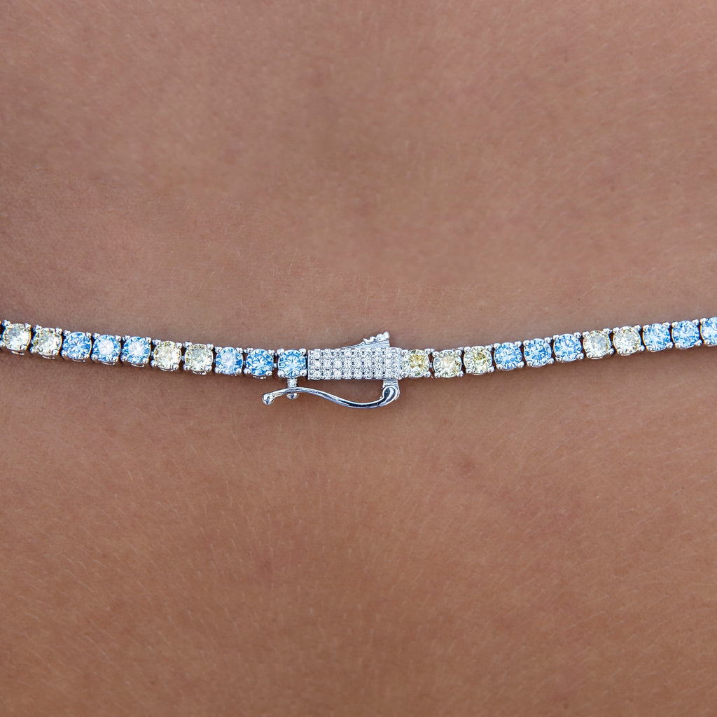 GLD Women 3MM Diamond Tennis Necklace - Turquoise Yellow