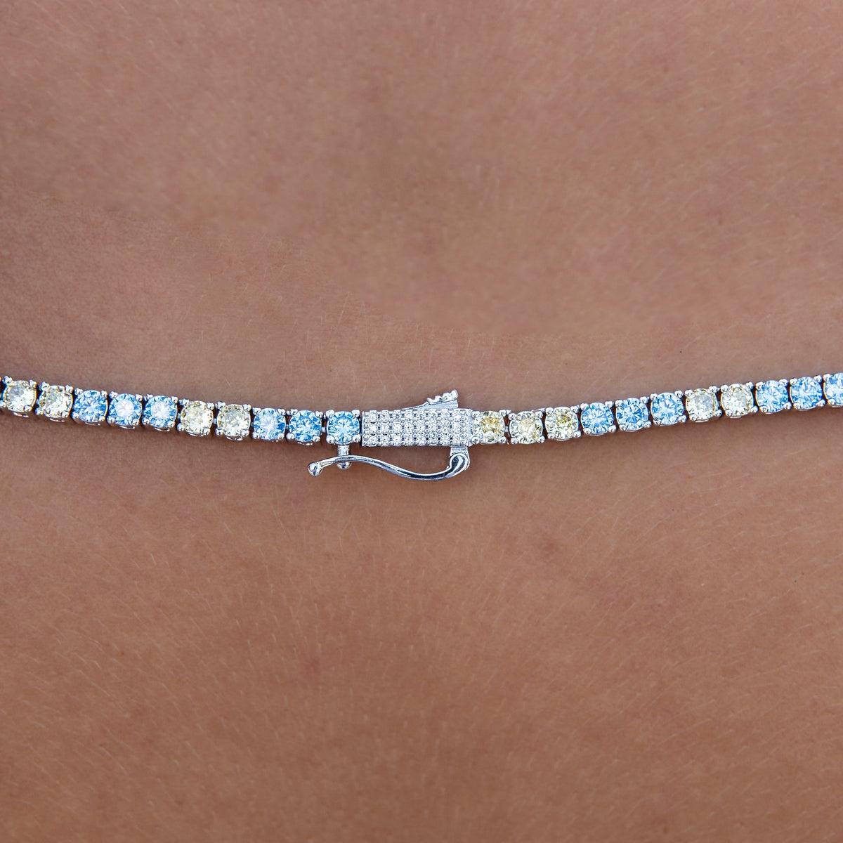GLD Women 3MM Diamond Tennis Necklace - Turquoise Yellow