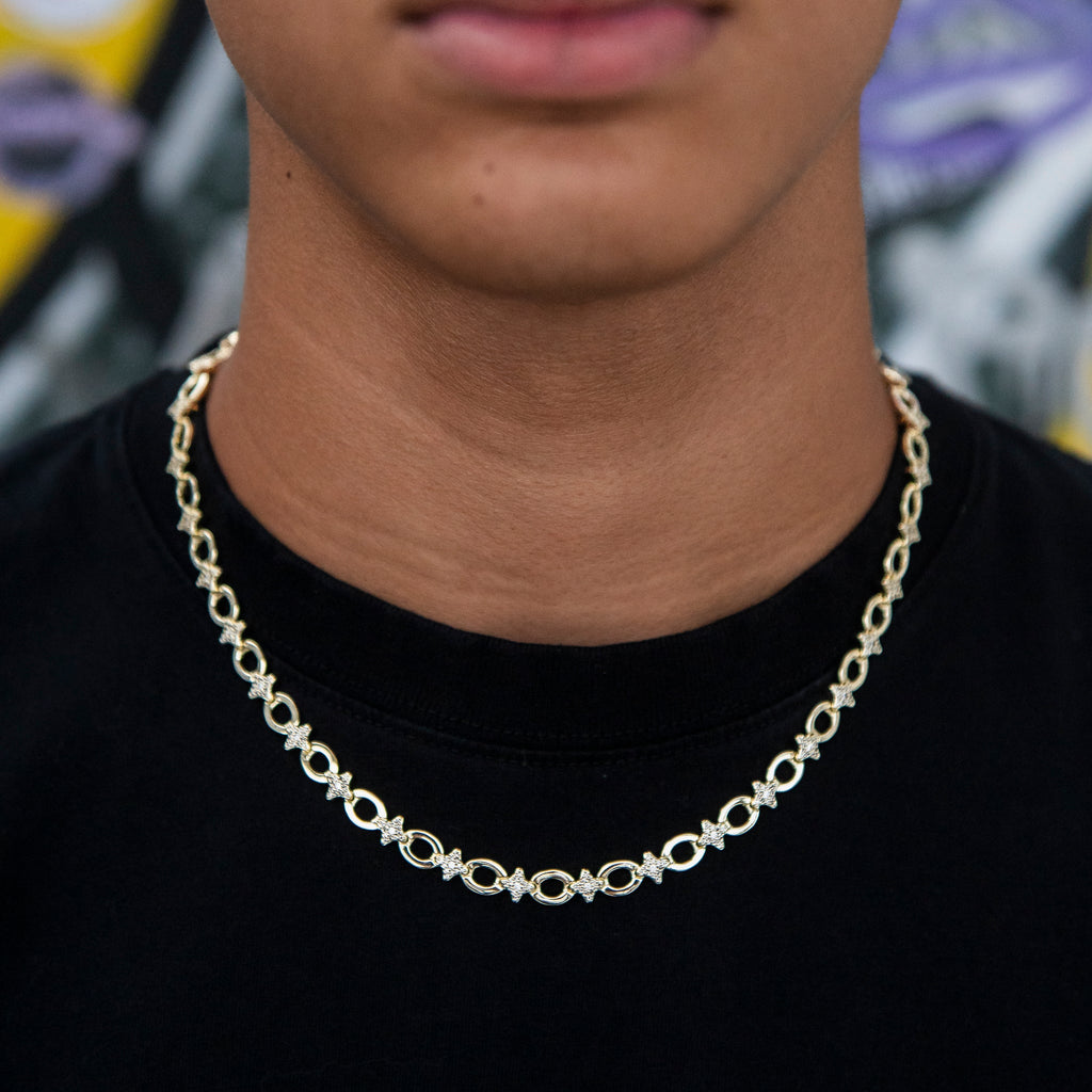 GLD Men Iced Star Cable Link Chain - Yellow Gold