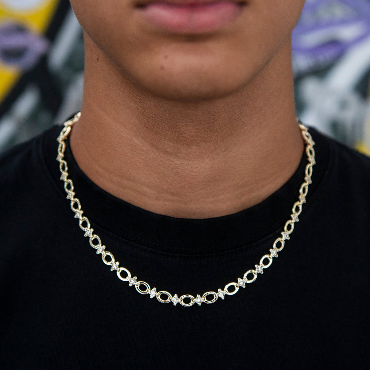 GLD Men Iced Star Cable Link Chain - Yellow Gold