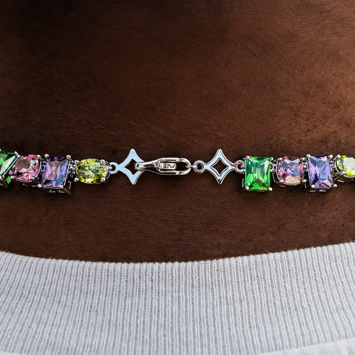GLD Men Floating Multicolor Stone Chain in White Gold