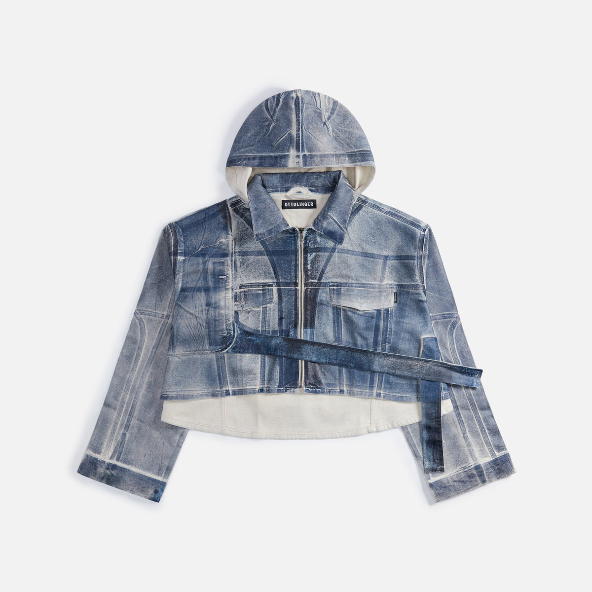 Ottolinger Cropped Belt Denim Jacket - Sand / Blue Paint