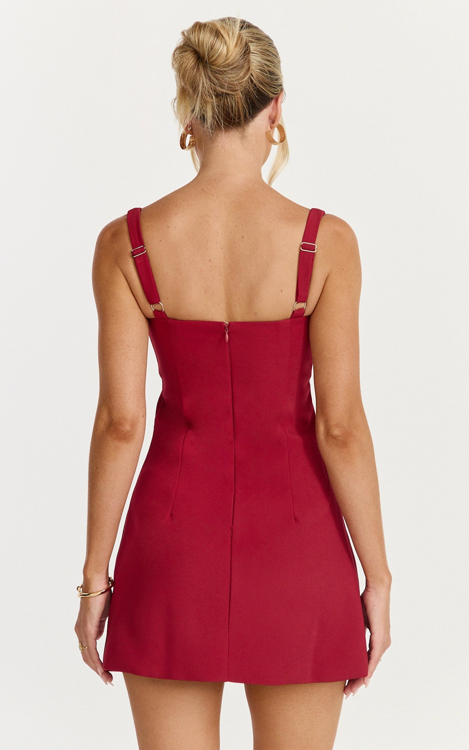 Odette Mini Dress - Plunge V Neck A Line Dress in Cherry Red