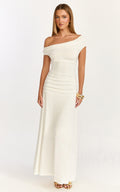 Ophelia Maxi Dress - Off Shoulder Ruched Fit And Flare Dress in Ivory