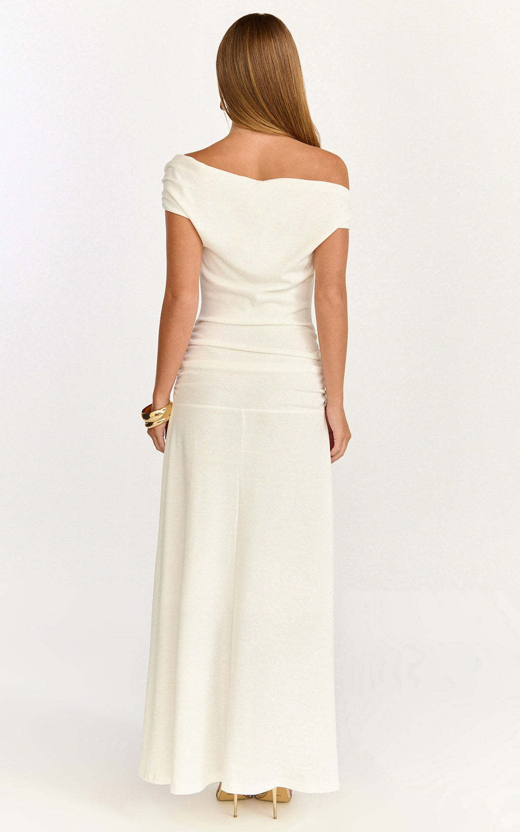 Ophelia Maxi Dress - Off Shoulder Ruched Fit And Flare Dress in Ivory