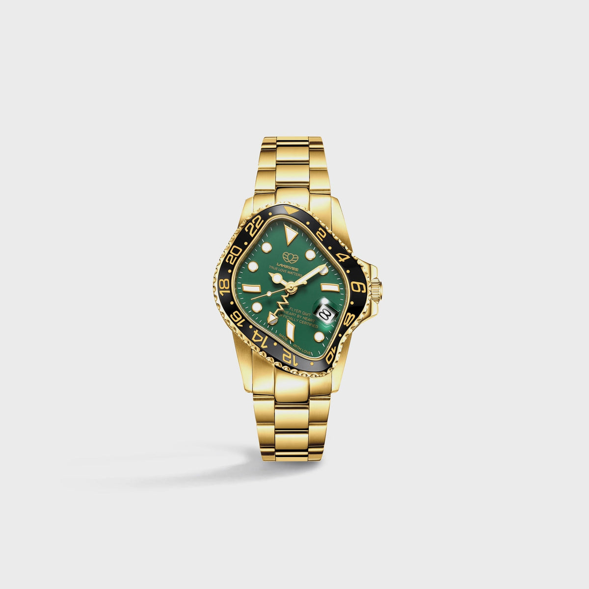 LAARVEE Golden Precision Steel - Black Ceramic Bezel / Green Dial