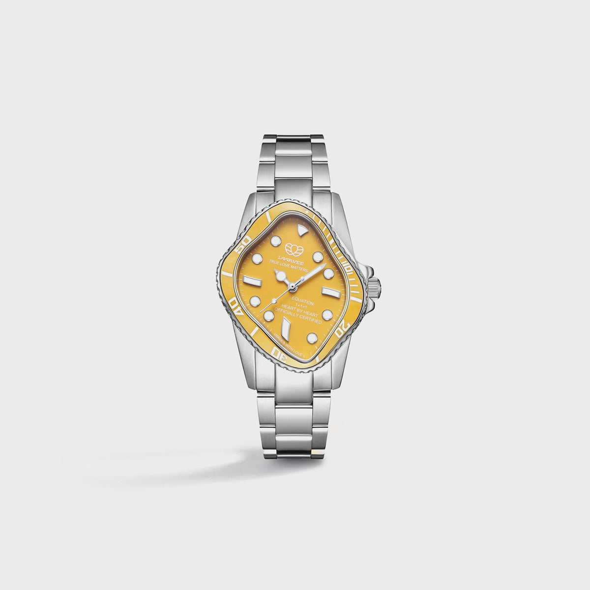 LAARVEE Silver Precision Steel Watch - Yellow Ceramic Bezel / Yellow Dial