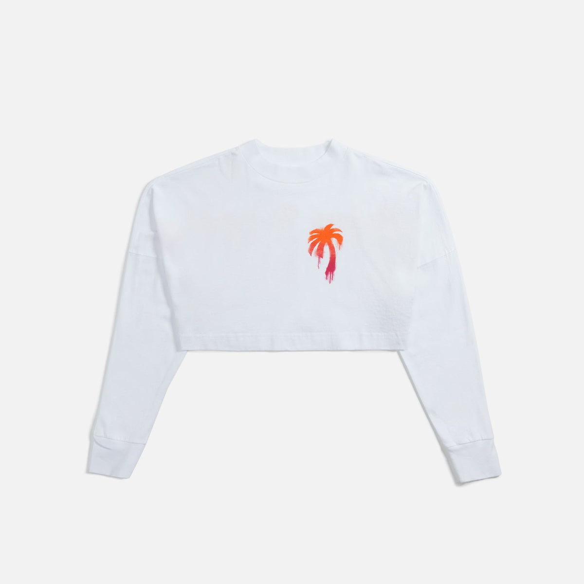 Palm Angels The Palm Over Logo Cropped Tee - White / Fuchsia
