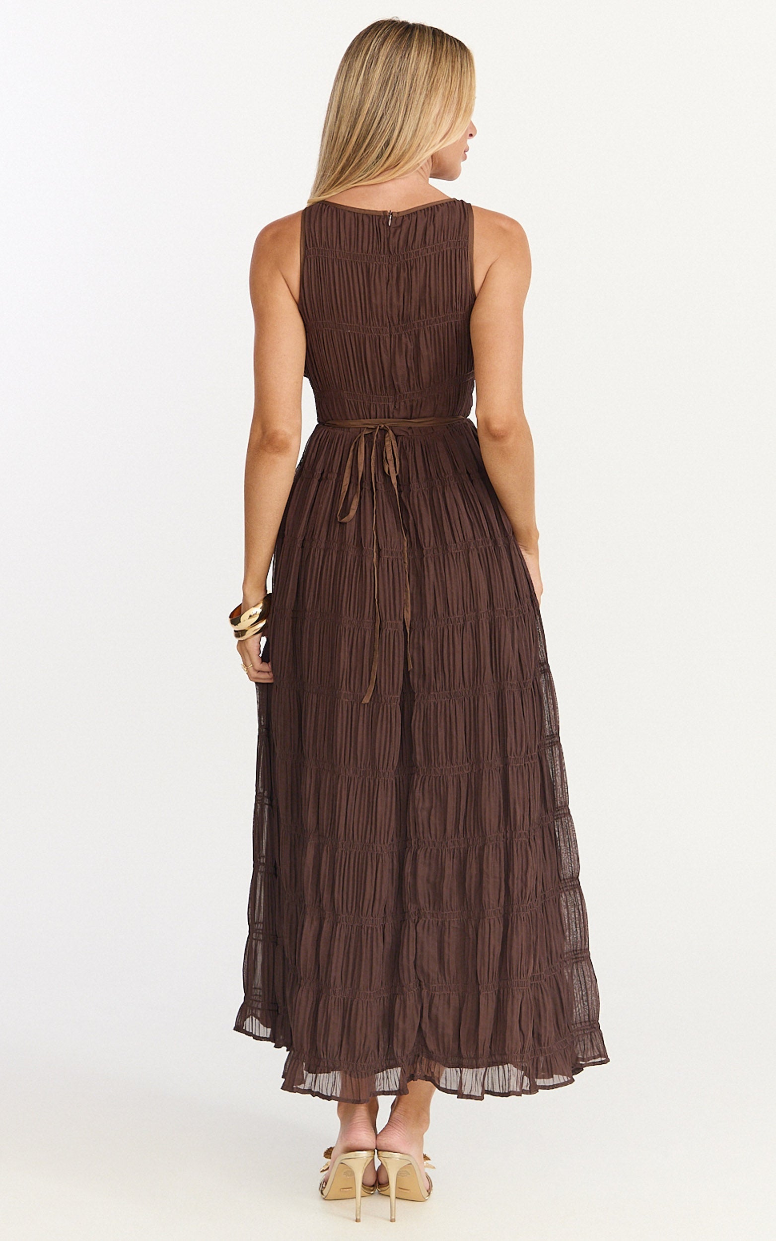 Paloma Midi Dress - Ruched Shift Dress in Chocolate