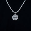 GLD Men Compass Coin Pendant in White Gold