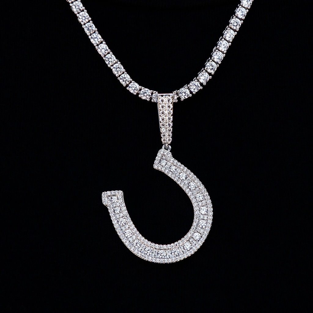 GLD Men Iced Horseshoe Pendant in White Gold