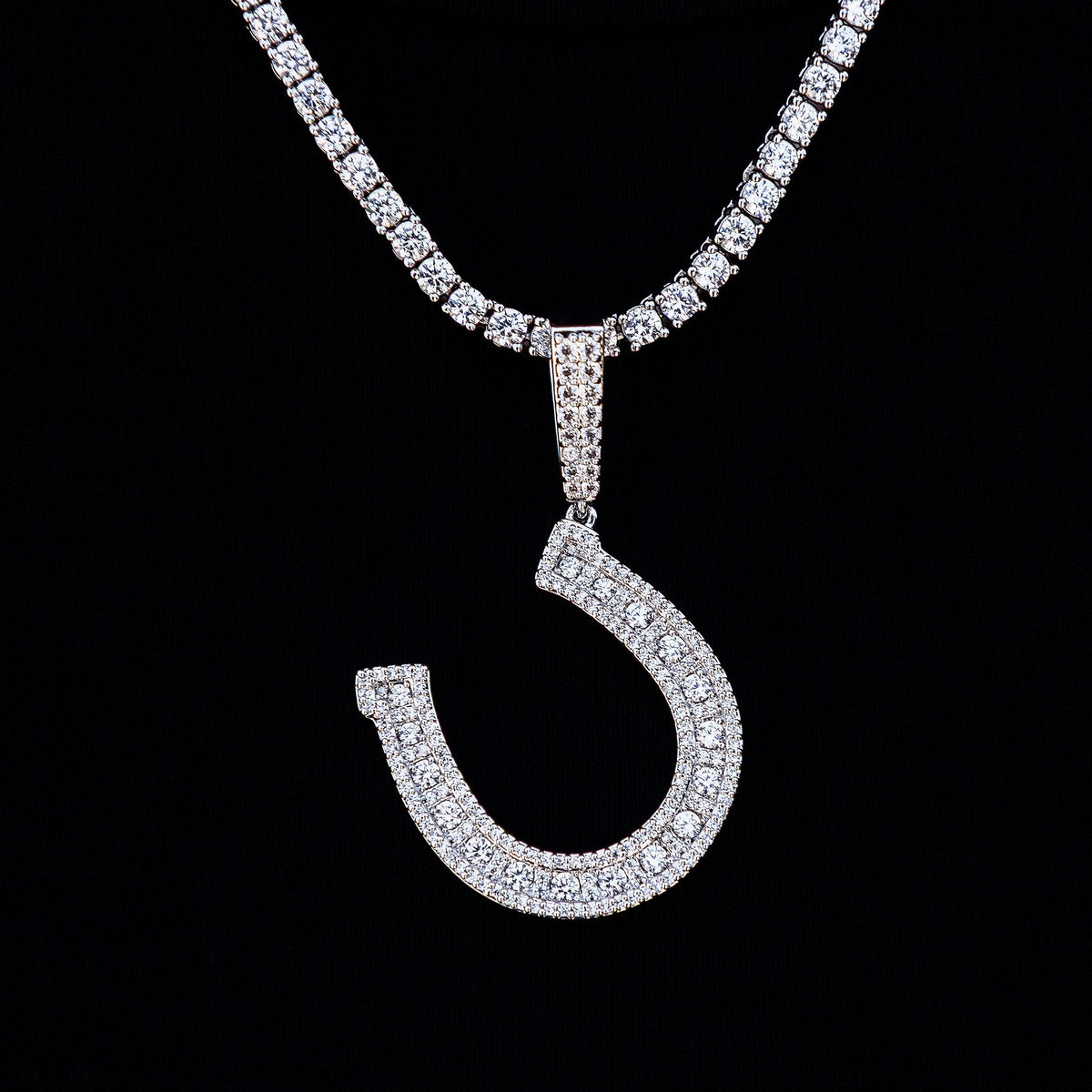 GLD Men Iced Horseshoe Pendant in White Gold