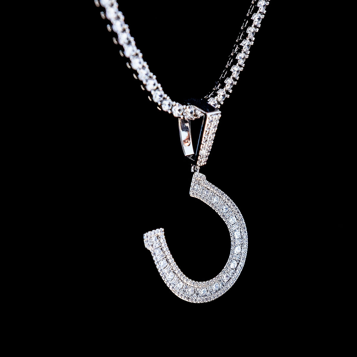 GLD Men Iced Horseshoe Pendant in White Gold