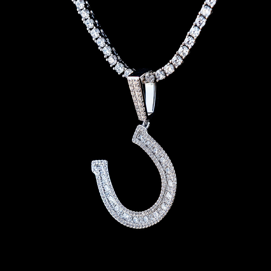 GLD Men Iced Horseshoe Pendant in White Gold